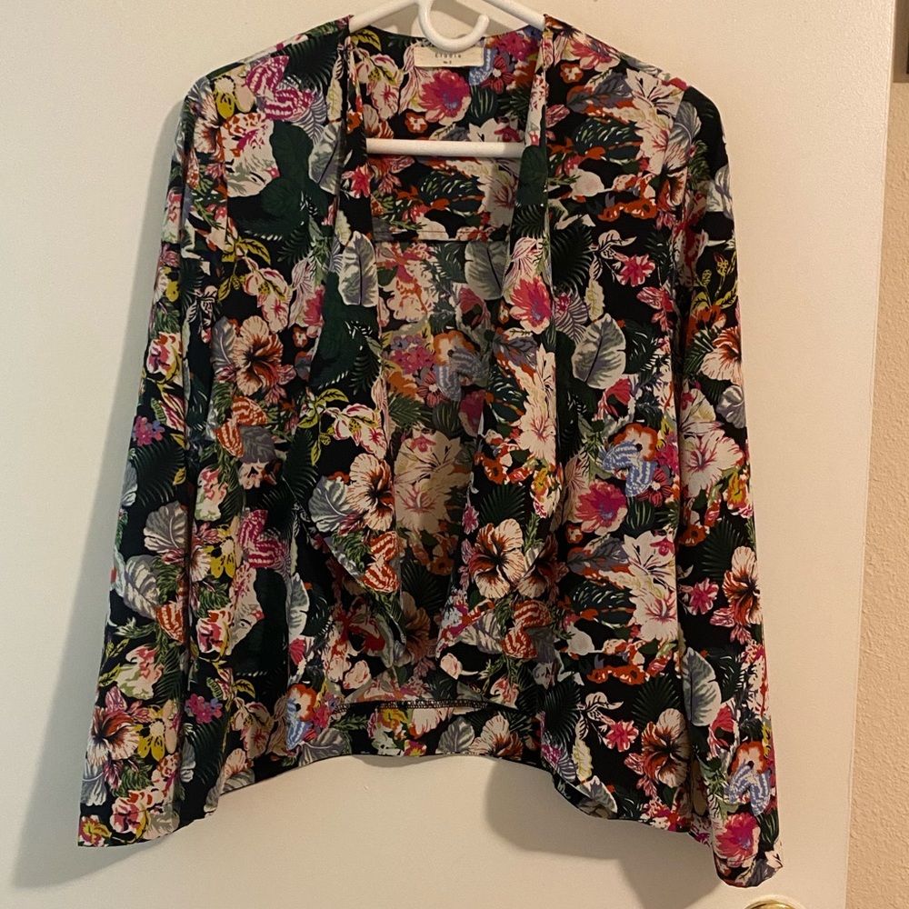 Elodie Open Blazer Jacket - Size Small - Black Floral Pattern